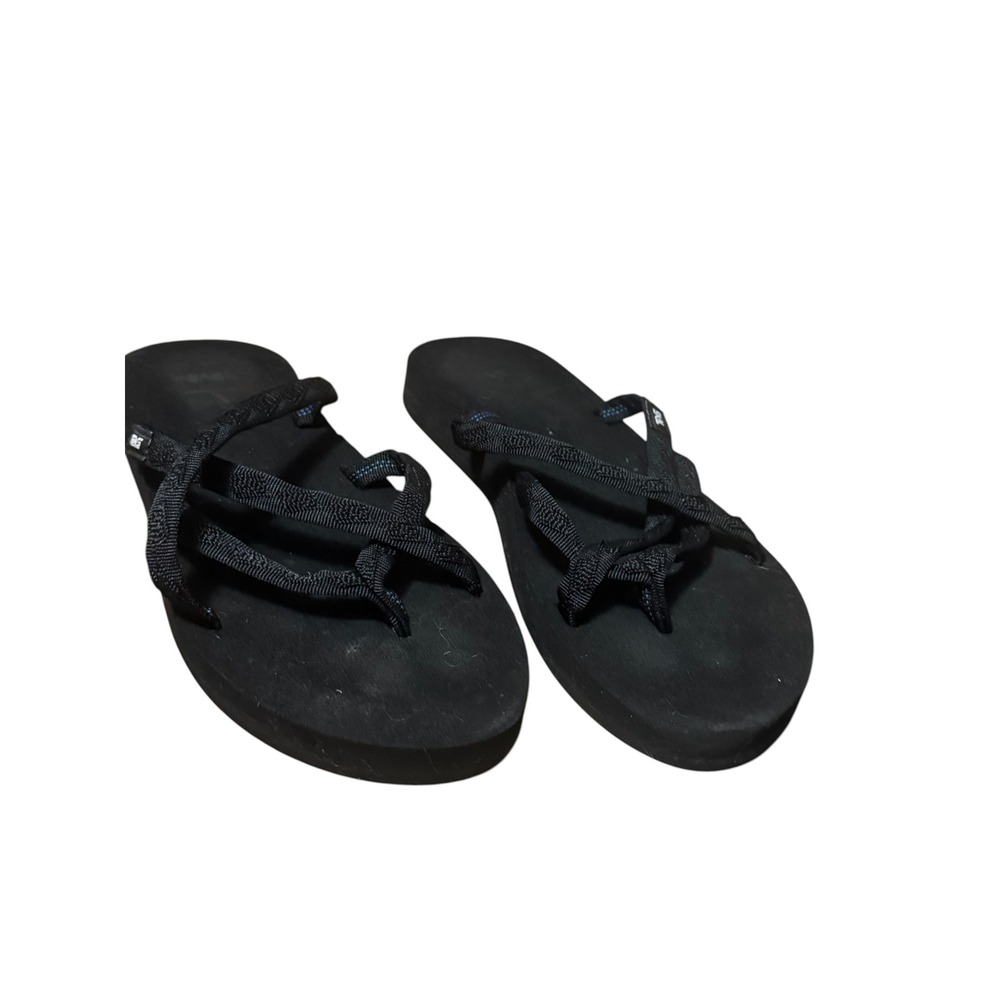 Teva Olowahu Sandals Womens 10 Black Excellent Strappy Mush Flip Flops 6840B